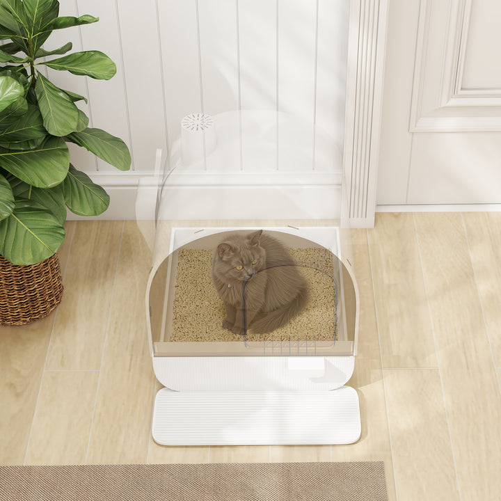 Caixa de Areia para Gatos Caixa de Areia Fechada para Gatos com Porta Dianteira Bandeja Removível Pá Tapete e Filtro 43x44x47cm Branco