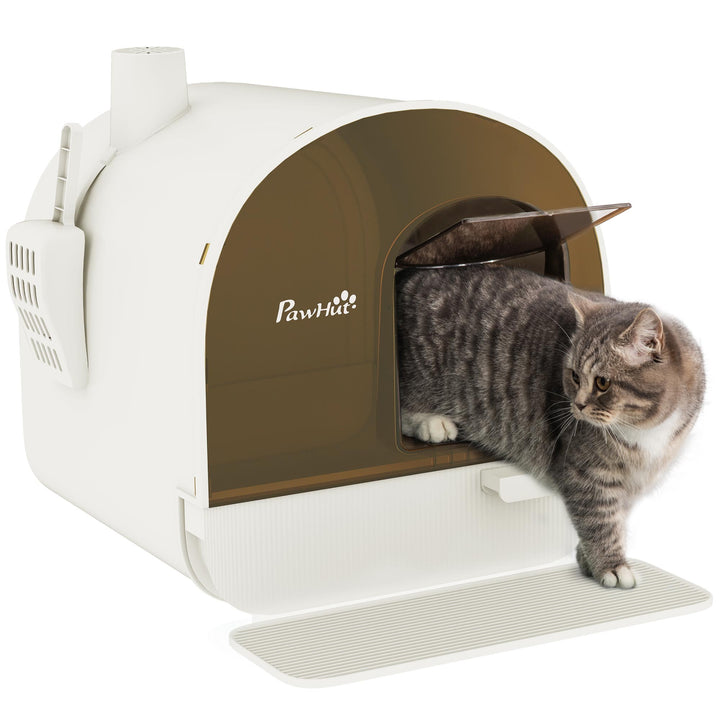 Caixa de Areia para Gatos Caixa de Areia Fechada para Gatos com Porta Dianteira Bandeja Removível Pá Tapete e Filtro 43x44x47cm Branco