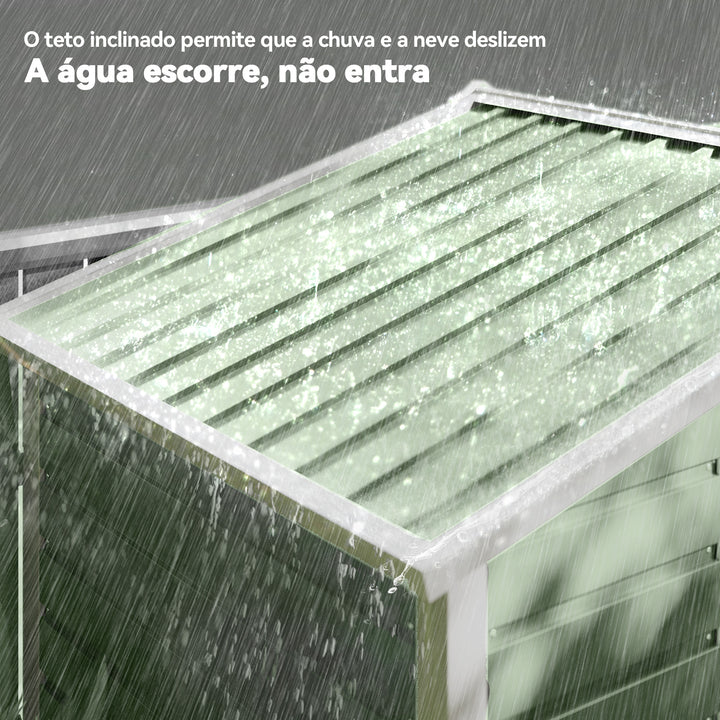 Abrigo de Jardim Exterior 2,36m² 213x120x194 cm Abrigo de Exterior com Base Reforçada (Piso NÃO Incluído) Portas de Correr Duplas Fechadura Janelas Verde Claro