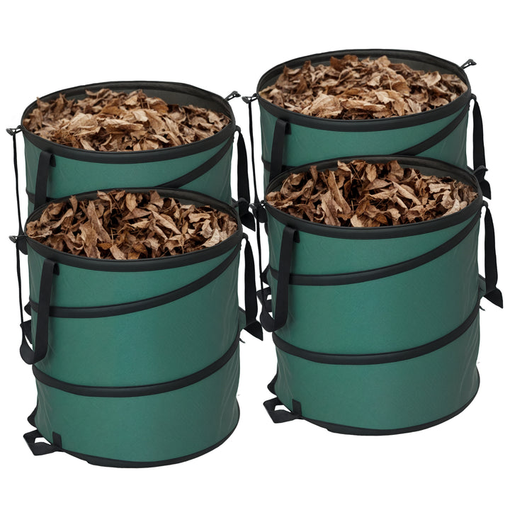 Conjunto de 4 Sacos para Resíduos de Jardim 86L Sacos para Resíduos Resistentes com Pegas Tampa com Fecho e Desenho Pop-Up Dobráveis e Reutilizáveis Ø47x50 cm Verde