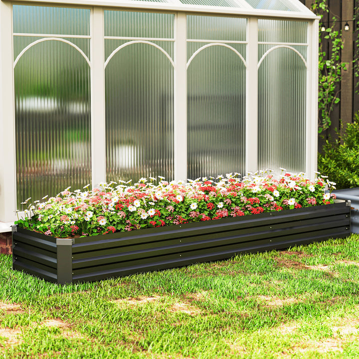 Floreira Exterior Grande Retangular em Aço Galvanizado Horta Urbana para Cultivar Plantas e Ervas Floreira com Base Aberta Resistente às Intempéries 240x60x30 cm Cinzento