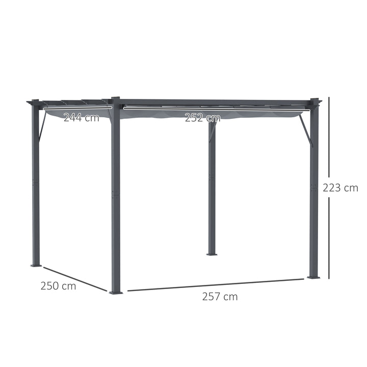 Pérgola de Jardim 300x300x223 cm com Toldo de Poliéster Retrátil e Estrutura de Alumínio para Exterior Pátio Cinzento