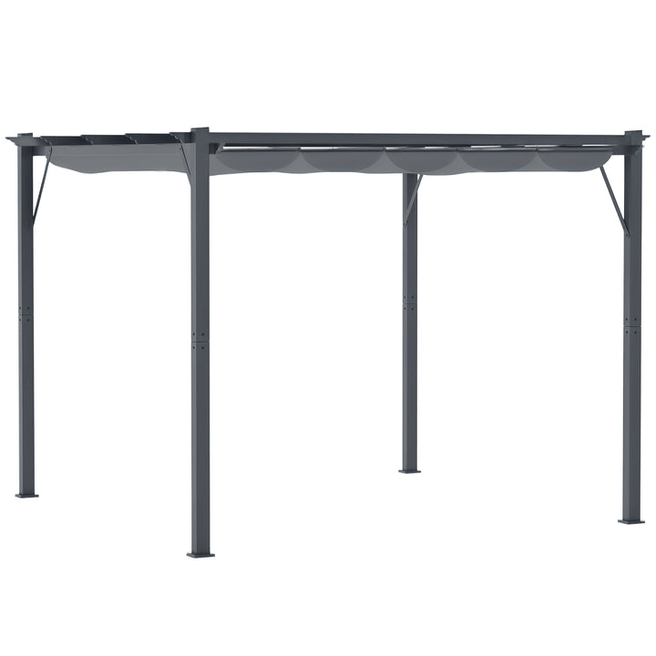 Pérgola de Jardim 300x300x223 cm com Toldo de Poliéster Retrátil e Estrutura de Alumínio para Exterior Pátio Cinzento