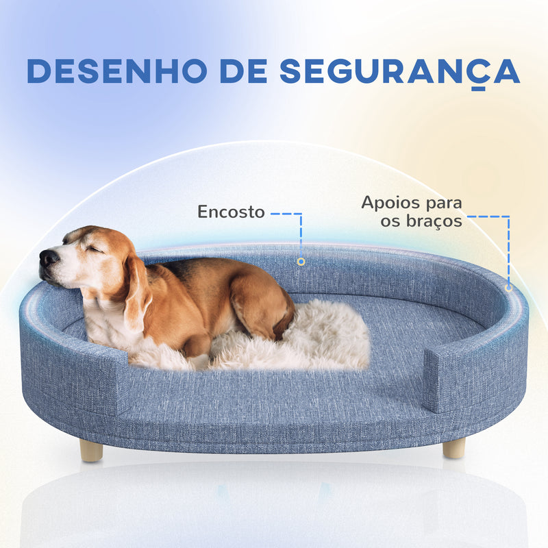 Sofá para Cães Grandes Sofá para Animais de Estimação com Almofada Amovível Capa Lavável e Pés de Madeira Carga 30 kg para Interior 100x70x25 cm Azul