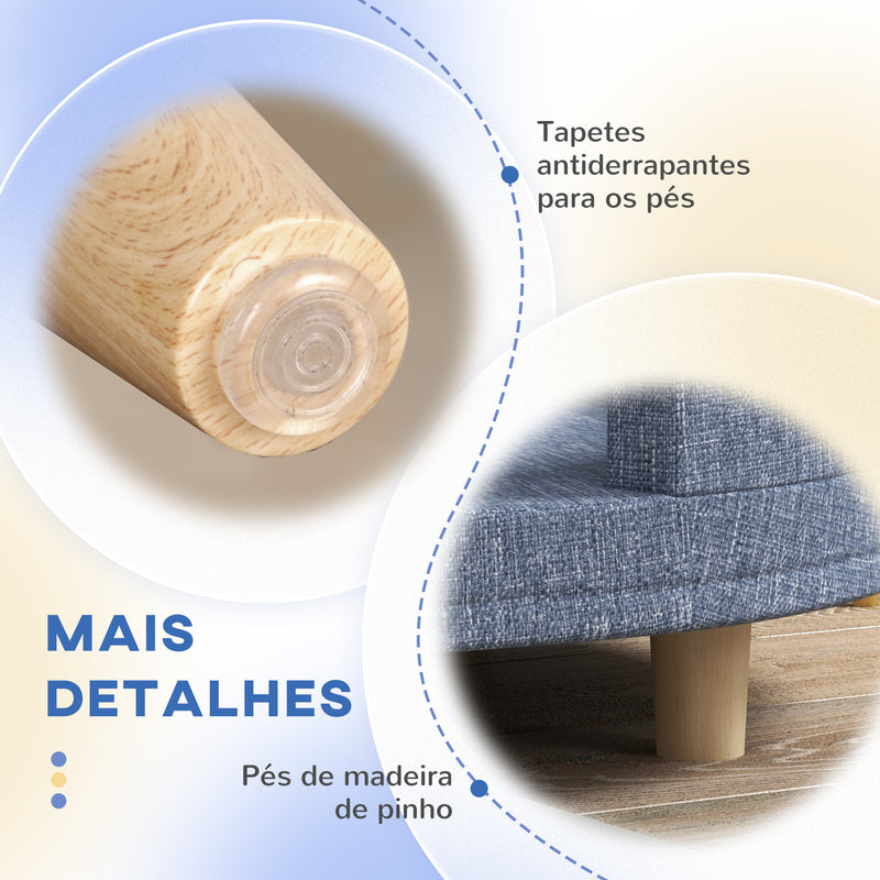 Sofá para Cães Grandes Sofá para Animais de Estimação com Almofada Amovível Capa Lavável e Pés de Madeira Carga 30 kg para Interior 100x70x25 cm Azul