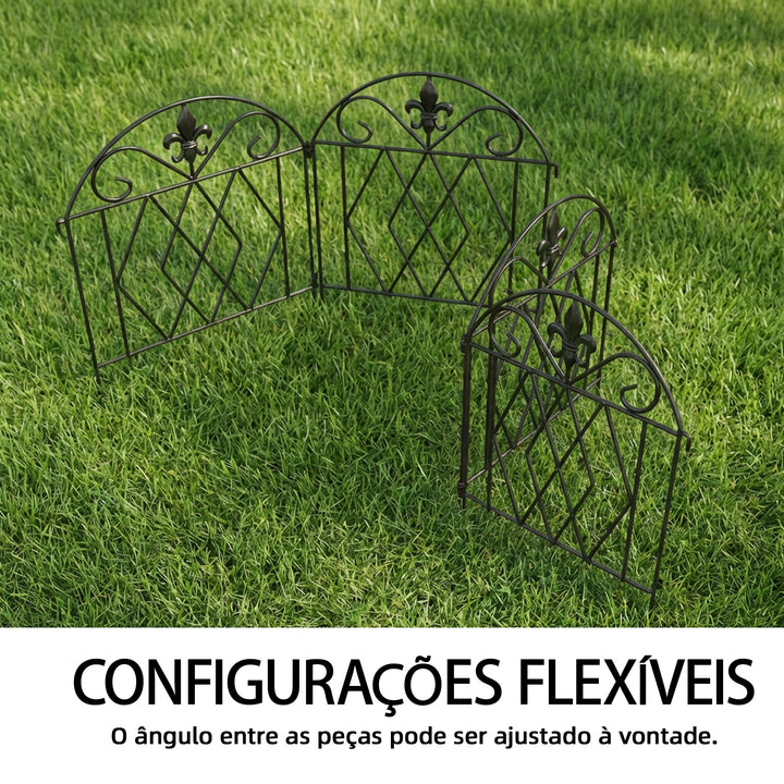 Conjunto de 4 Cercas de Jardim em Metal 125x56 cm Cercas Decorativas para Jardim com Design Arqueado Resistentes e Fáceis de Instalar para Horta Pátio Terraço Relvado Preto