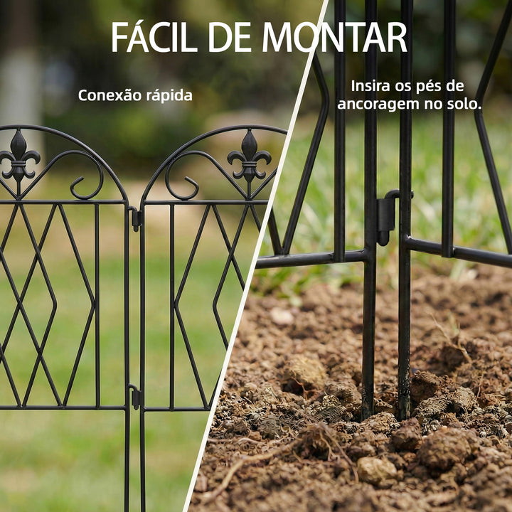 Conjunto de 4 Cercas de Jardim em Metal 125x56 cm Cercas Decorativas para Jardim com Design Arqueado Resistentes e Fáceis de Instalar para Horta Pátio Terraço Relvado Preto