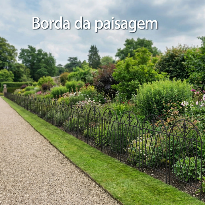 Conjunto de 4 Cercas de Jardim em Metal 125x56 cm Cercas Decorativas para Jardim com Design Arqueado Resistentes e Fáceis de Instalar para Horta Pátio Terraço Relvado Preto