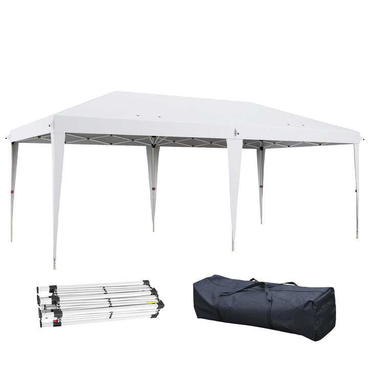 Tenda Dobrável 6x3 Tenda de Jardim Portátil com Bolsa de Transporte Tecido Oxford Estrutura de Aço para Exterior Festas Acampamento Branco