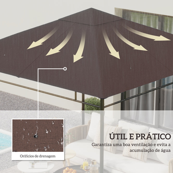 Toldo de substituição de 3 x 3 m para barraca de jardim gazebo ao ar livre com 8 orifícios de drenagem e ventilação marrom