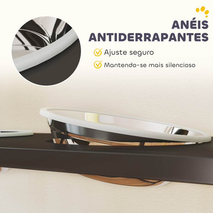 Comedouro Elevado para Cães com Gaveta em Tecido 2 Taças de Aço Inoxidável 2x800 ml Altura Ajustável 2 Prateleiras para Cães Pequenos e Médios 89,5x27x74 cm Preto