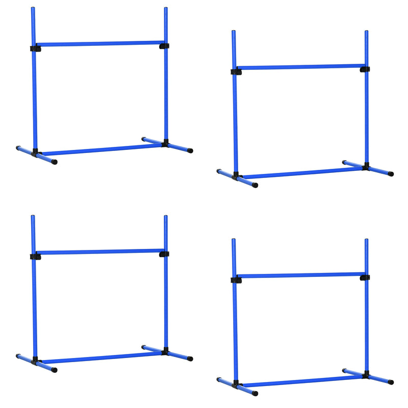 Conjunto de Treinamento de Agilidade para Cães Animais de Estimação 4 Peças Obstáculos de Salto com Altura Ajustável e Bolsa de Transporte para Exteriores 99x65x94 cm Azul