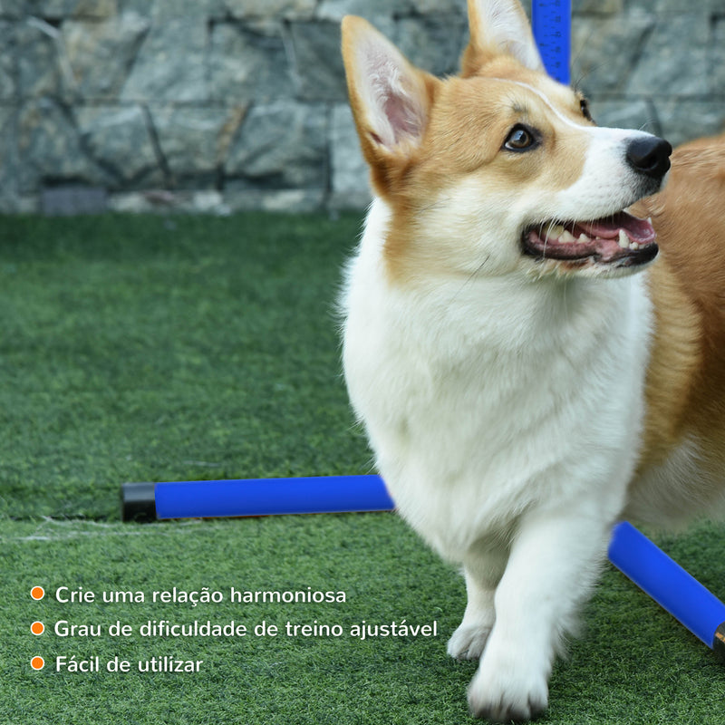 Conjunto de Treinamento de Agilidade para Cães Animais de Estimação 4 Peças Obstáculos de Salto com Altura Ajustável e Bolsa de Transporte para Exteriores 99x65x94 cm Azul