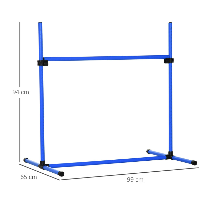 Conjunto de Treinamento de Agilidade para Cães Animais de Estimação 4 Peças Obstáculos de Salto com Altura Ajustável e Bolsa de Transporte para Exteriores 99x65x94 cm Azul