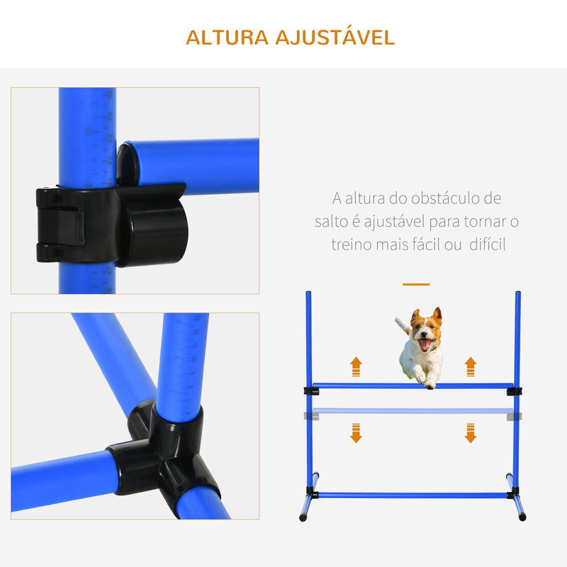 Conjunto de Treinamento de Agilidade para Cães Animais de Estimação 4 Peças Obstáculos de Salto com Altura Ajustável e Bolsa de Transporte para Exteriores 99x65x94 cm Azul