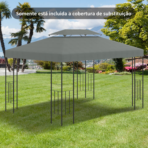Toldo de Substituição 4x3m para Pérgola de Jardim 2 Níveis Respirável com 10 Orifícios de Drenagem Cobertura de Substituição de Pérgola Exterior Cinza