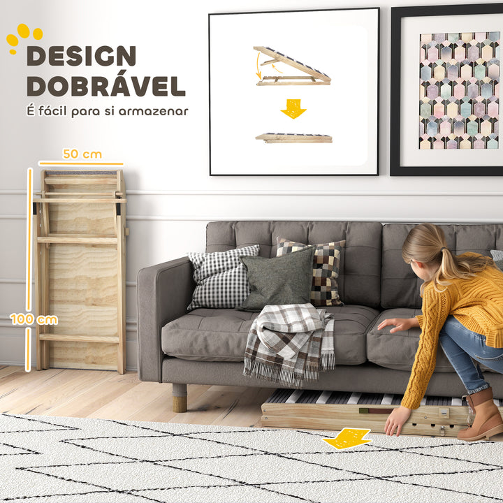 Rampa Dobrável para Cães com Altura Ajustável 35-50 cm Rampa para Animais de Estimação em Madeira com Tapete Antiderrapante e Alça para Cães Pequenos a Grandes para Cama e Sofá 100x50x50 cm Madeira e Cinza
