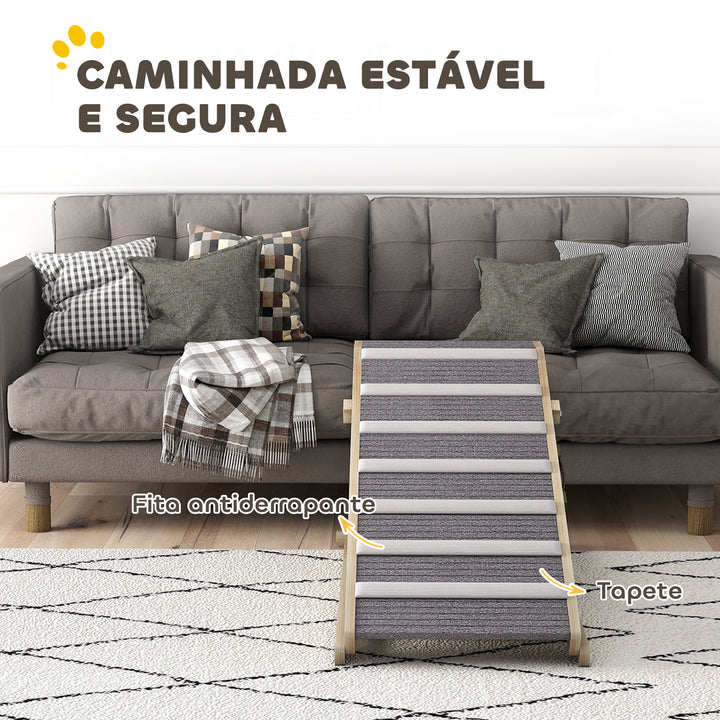 Rampa Dobrável para Cães com Altura Ajustável 35-50 cm Rampa para Animais de Estimação em Madeira com Tapete Antiderrapante e Alça para Cães Pequenos a Grandes para Cama e Sofá 100x50x50 cm Madeira e Cinza