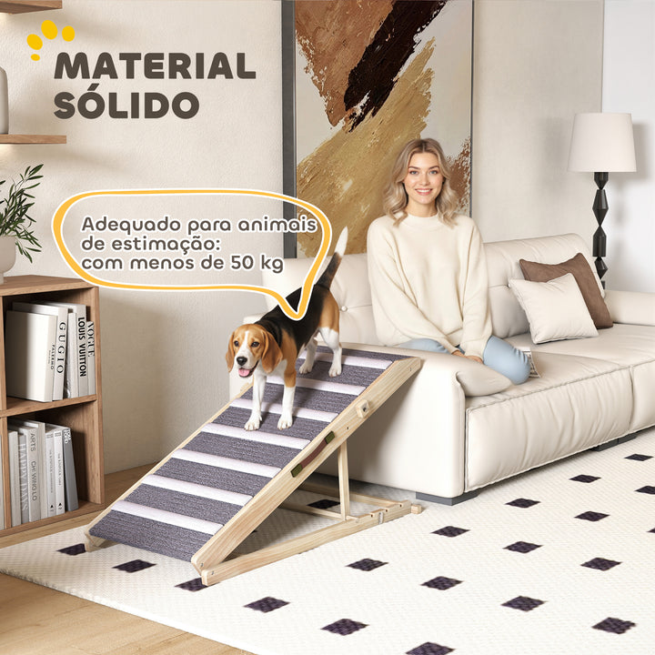 Rampa Dobrável para Cães com Altura Ajustável 35-50 cm Rampa para Animais de Estimação em Madeira com Tapete Antiderrapante e Alça para Cães Pequenos a Grandes para Cama e Sofá 100x50x50 cm Madeira e Cinza