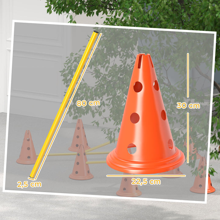 Kit de Agilidade para Cães Barreiras de Obstáculos para Treino de Coordenação 8 Cones de 30 cm de Altura 4 Barras de 80 cm e Bolsa de Transporte para Desporto e Animais de Estimação