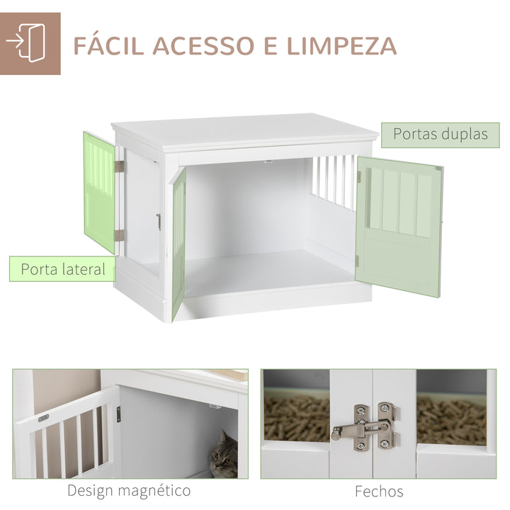 Gaiola para Cães com Mesa Auxiliar Casa para Animais de Estimação Moderna com 3 Portas Francês e Fecho Magnético para Cães Pequenos 78x53x59,3 cm Branco