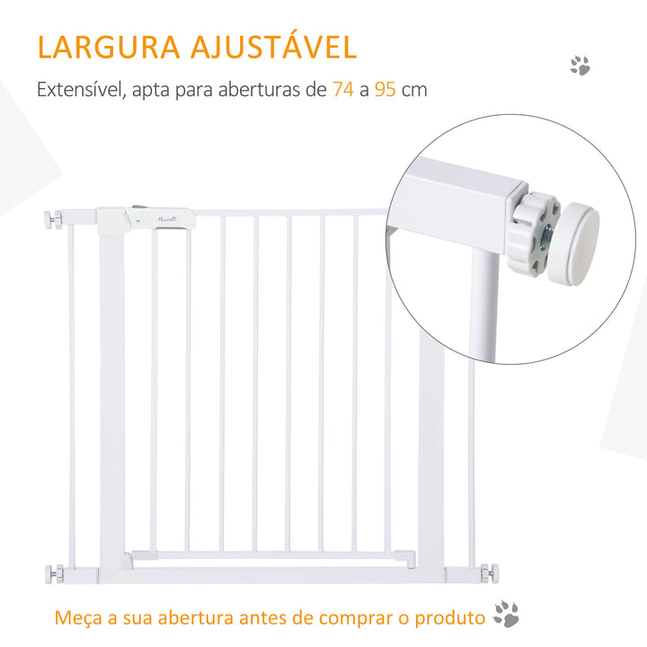 Barreira de Segurança para Cães Animais de Estimação 75-96cm para Escadas Portas e Corredores com Fechamento Automático Altura 76cm Branco