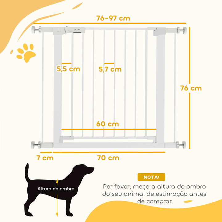 Barreira de Segurança para Cães Animais de Estimação 75-96cm para Escadas Portas e Corredores com Fechamento Automático Altura 76cm Branco