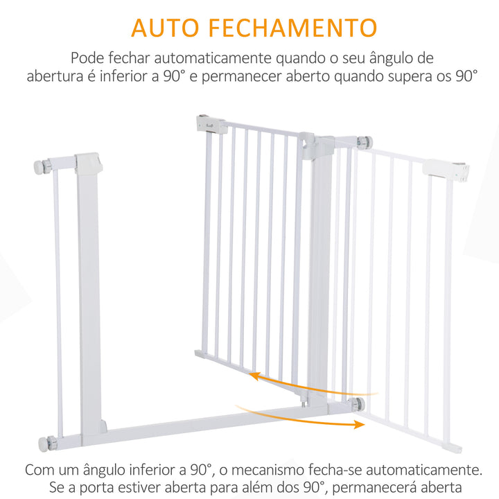 Barreira de Segurança para Cães Animais de Estimação 75-96cm para Escadas Portas e Corredores com Fechamento Automático Altura 76cm Branco