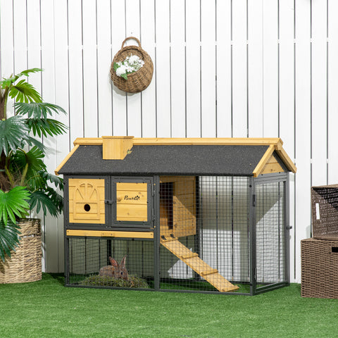 Gaiola para Coelhos de Madeira de 2 Níveis com Zona Aberta Teto Asfáltico Bandeja Removível Portas e Rampa para Exterior 120x55,5x80 cm Madeira e Preto