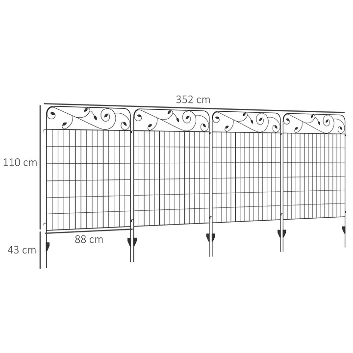 Cercas de Jardim de 4 Painéis 88x110 cm Cercas de Jardim Metálicas Cercas Decorativas com Ângulo Ajustável para Pátio Terraço Preto