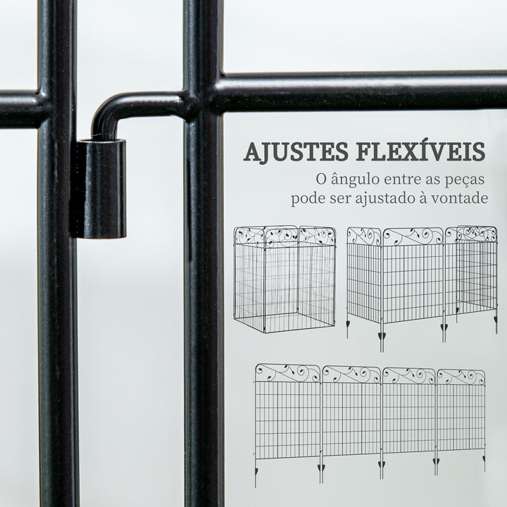 Cercas de Jardim de 4 Painéis 88x110 cm Cercas de Jardim Metálicas Cercas Decorativas com Ângulo Ajustável para Pátio Terraço Preto