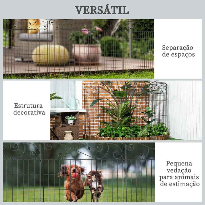 Cercas de Jardim de 4 Painéis 88x110 cm Cercas de Jardim Metálicas Cercas Decorativas com Ângulo Ajustável para Pátio Terraço Preto