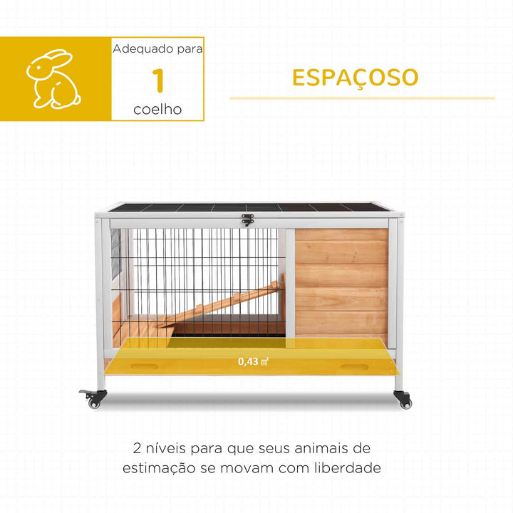 Coelheira de Madeira Gaiola de para Pequenos Animais Portátil com Teto Abatível Rampa Bandeja Removível para Coelhos da Índia 90x53x59 cm Madeira