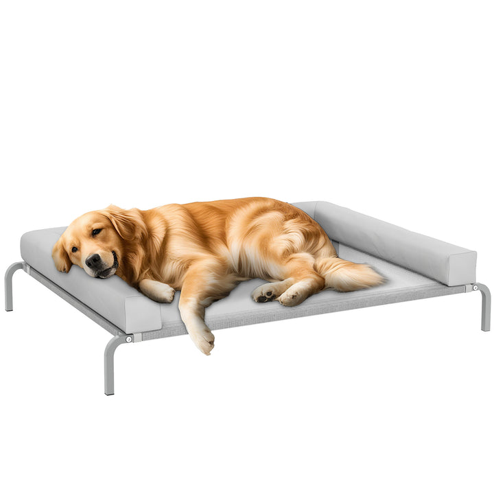 Cama Elevada para Cães com Latertais Amovíveis Cama Elevada para Cães Grandes Portátil com Malha Respirável Estrutura de Aço para Interior e Exterior 130x90x30 cm Cinza Claro