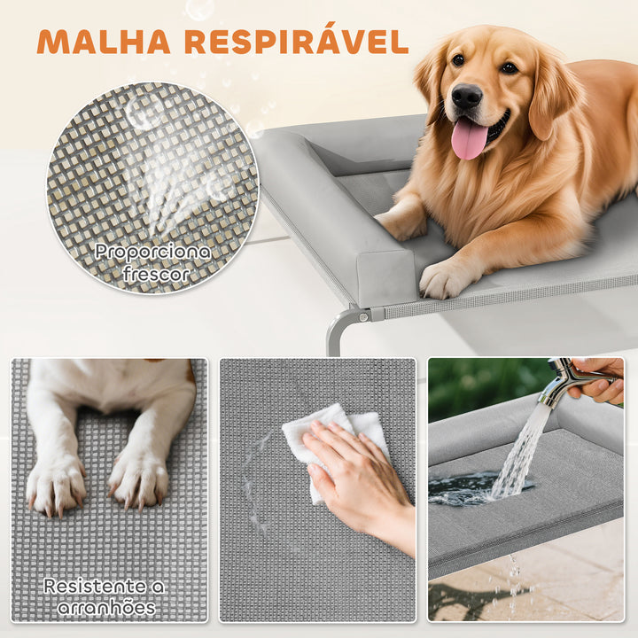 Cama Elevada para Cães com Latertais Amovíveis Cama Elevada para Cães Grandes Portátil com Malha Respirável Estrutura de Aço para Interior e Exterior 130x90x30 cm Cinza Claro