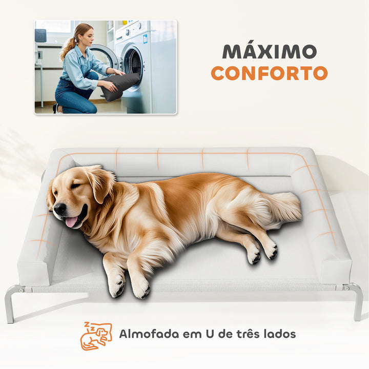 Cama Elevada para Cães com Latertais Amovíveis Cama Elevada para Cães Grandes Portátil com Malha Respirável Estrutura de Aço para Interior e Exterior 130x90x30 cm Cinza Claro