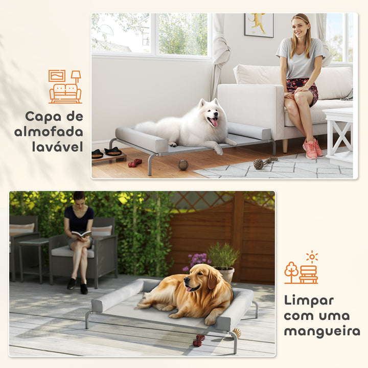 Cama Elevada para Cães com Latertais Amovíveis Cama Elevada para Cães Grandes Portátil com Malha Respirável Estrutura de Aço para Interior e Exterior 130x90x30 cm Cinza Claro