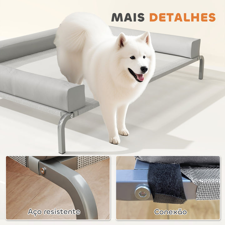 Cama Elevada para Cães com Latertais Amovíveis Cama Elevada para Cães Grandes Portátil com Malha Respirável Estrutura de Aço para Interior e Exterior 130x90x30 cm Cinza Claro