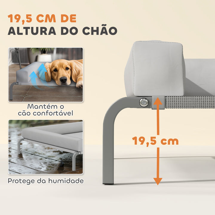Cama Elevada para Cães com Latertais Amovíveis Cama Elevada para Cães Grandes Portátil com Malha Respirável Estrutura de Aço para Interior e Exterior 130x90x30 cm Cinza Claro
