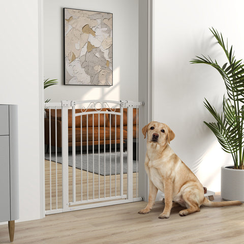 Barreira de Segurança para Cães Extensível 76-102 cm Barreira para Animais de Estimação Barreira para Cães com 2 Extensões Duplo Bloqueio para Escada Branco