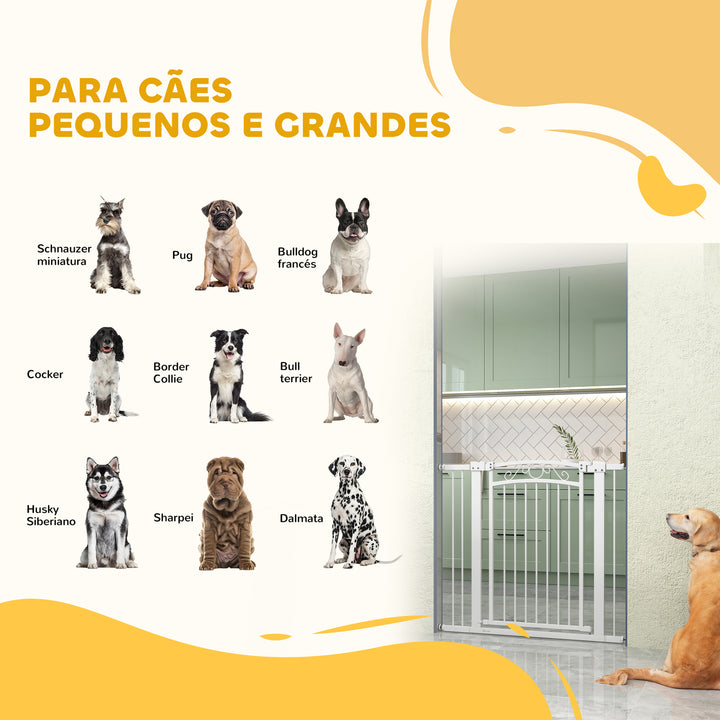 Barreira de Segurança para Cães Extensível 76-102 cm Barreira para Animais de Estimação Barreira para Cães com 2 Extensões Duplo Bloqueio para Escada Branco