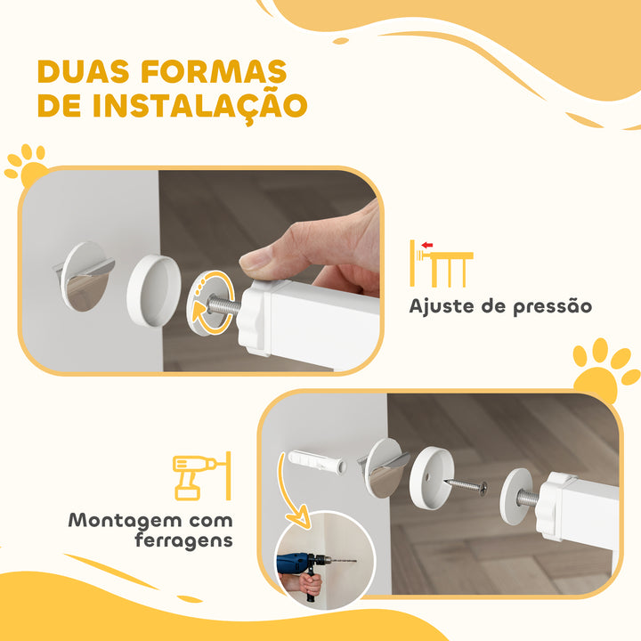 Barreira de Segurança para Cães Extensível 76-102 cm Barreira para Animais de Estimação Barreira para Cães com 2 Extensões Duplo Bloqueio para Escada Branco