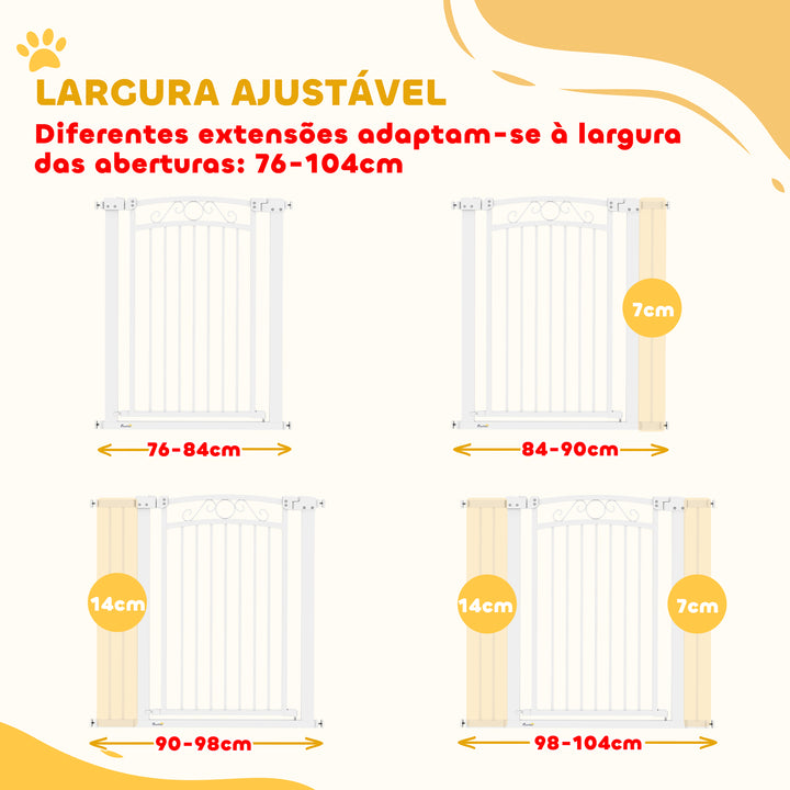 Barreira de Segurança para Cães Extensível 76-102 cm Barreira para Animais de Estimação Barreira para Cães com 2 Extensões Duplo Bloqueio para Escada Branco