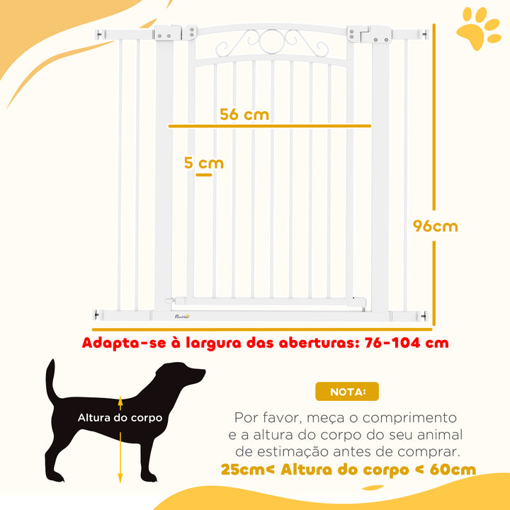 Barreira de Segurança para Cães Extensível 76-102 cm Barreira para Animais de Estimação Barreira para Cães com 2 Extensões Duplo Bloqueio para Escada Branco