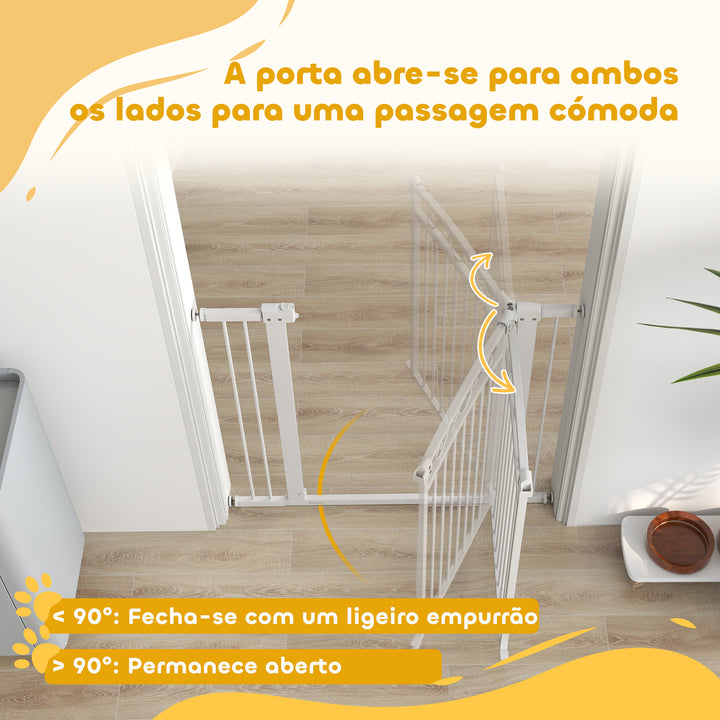 Barreira de Segurança para Cães Extensível 76-102 cm Barreira para Animais de Estimação Barreira para Cães com 2 Extensões Duplo Bloqueio para Escada Branco