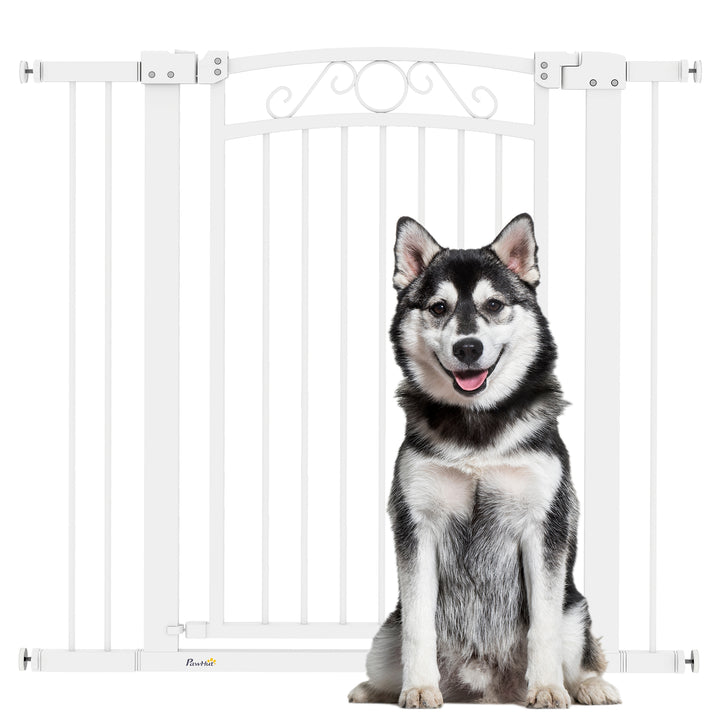 Barreira de Segurança para Cães Extensível 76-102 cm Barreira para Animais de Estimação Barreira para Cães com 2 Extensões Duplo Bloqueio para Escada Branco
