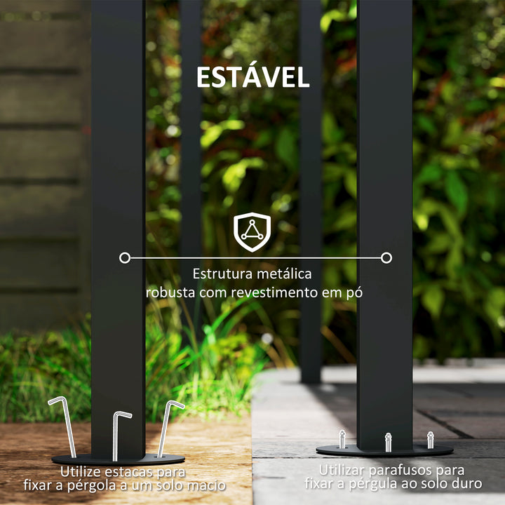 Pérgola de Parede 2,4x2,4 m Pérgola de Jardim com Teto Inclinado Proteção UV 30+ Impermeável e Estrutura de Metal para Pátio Terraço Varanda Cinza Escuro