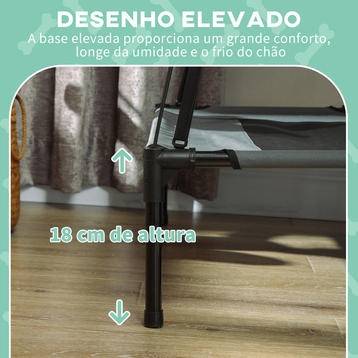 Cama portátil elevada para animais de estimação com toldo removível tecido respirável para interior e exterior 76x61x76 cm cinza