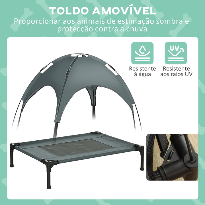 Cama portátil elevada para animais de estimação com toldo removível tecido respirável para interior e exterior 76x61x76 cm cinza