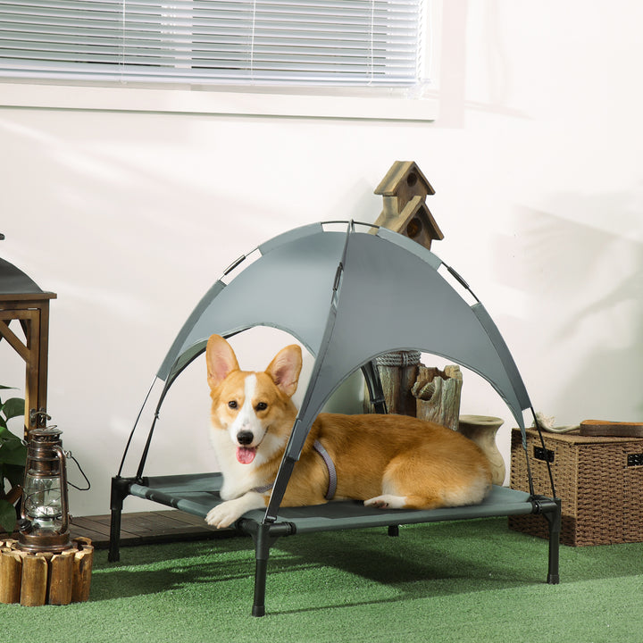 Cama portátil elevada para animais de estimação com toldo removível tecido respirável para interior e exterior 76x61x76 cm cinza